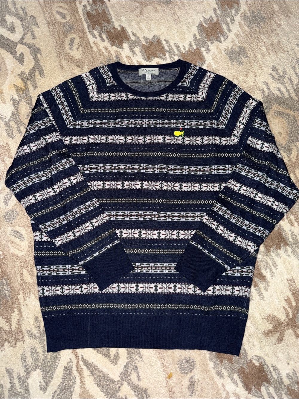 Masters Golf Navy Fair Isle Crewneck Sweater - L